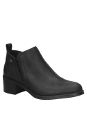 Elegante botín de cuero negro para mujer, con diseño atemporal y práctico elástico.