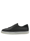 zapatilla de cuero negro para mujer, estilo athleisure con textura granulada y cordones negros