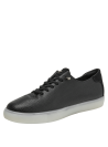 sutil contraste entre el cuero negro y la suela blanca de goma en zapatilla deportiva para mujer