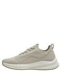 zapatilla textil beige para mujer, estilo sobrio sin adornos excesivos
