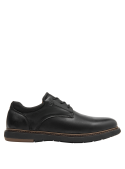 Zapato masculino de cuero negro, diseño atemporal con suela resistente, combina estilo y comodidad.