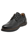 Calzado de cuero negro masculino, ideal para ocasiones formales y semi-formales, con detalles pulcros.