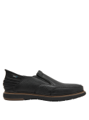 Zapato de cuero negro sofisticado, adecuado para almuerzos de negocios y cenas casuales.