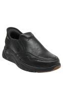 zapatilla elegante de cuero negro para hombre, sin elementos decorativos llamativos, tendencia minimalista