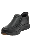 calzado masculino de cuero negro, suela ancha para soporte, ideal para un look casual sofisticado