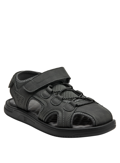 Sandalia masculina negra, cómoda para paseos y encuentros casuales.
