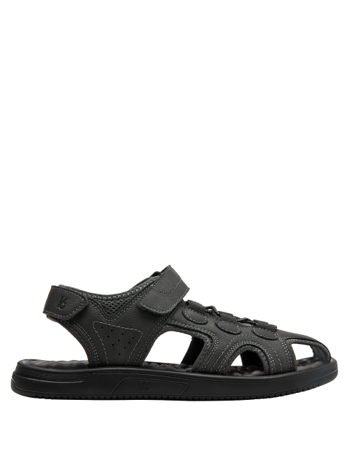 Sandalia masculina negra, cómoda para paseos y encuentros casuales.