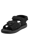 Sandalia de hombre negra casual con cierre de velcro y textura rugosa para mayor durabilidad.