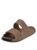 Sandalia casual café para hombre, con cintas ajustables de velcro en material sintético que imita el cuero.