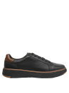 Calzado sneaker negro de cuero con textura suave y elegante.