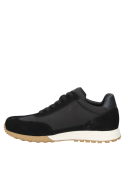 Zapatilla textil negra para mujer, ideal para moda urbana y uso diario.