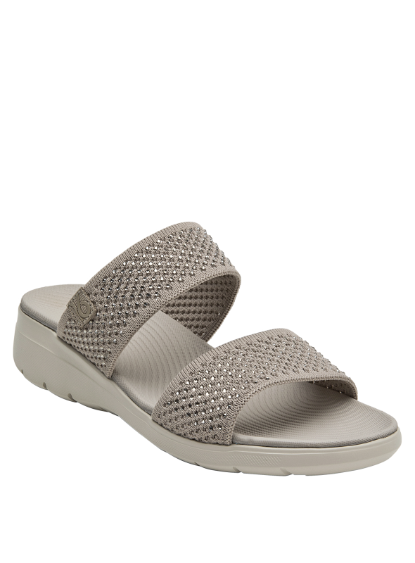Sandalia gris de mujer, material textil, estilo deportivo con cuña y punta abierta.