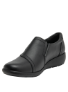 Elegante zapato de cuero negro para mujer, con acabado liso y silueta contemporánea.