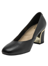 Zapato de tacón bloque negro en cuero con diseño clásico de punta redonda y acabado limpio.
