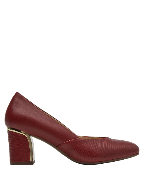 Zapato de salón rojo en cuero, forro de microfibra suave, diseño elegante para mujer.