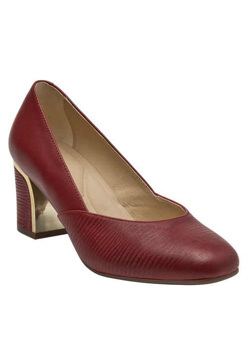 Zapato de salón rojo en cuero, forro de microfibra suave, diseño elegante para mujer.