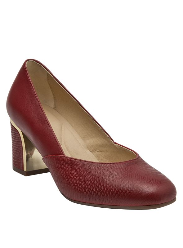 Zapato de salón rojo en cuero, forro de microfibra suave, diseño elegante para mujer.