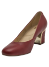 Zapato de salón rojo en cuero, punta redonda, taco bloque, acabado liso, ideal para mujer formal.
