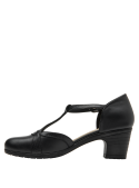 Calzado casual de cuero negro para mujer, con altura de 6 cm y forro de microfibra, perfecto para largas jornadas.