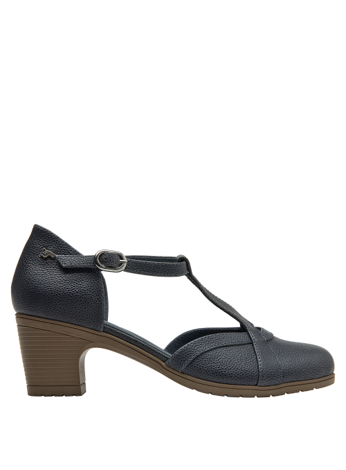 Calzado casual azul para mujer, cuero y microfibra, taco bloque que ofrece estabilidad y elegancia.