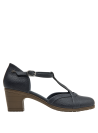 Zapato de cuero azul para mujer, estilo casual, con taco bloque y líneas limpias para versatilidad.
