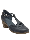 Calzado casual azul para mujer, cuero y microfibra, taco bloque que ofrece estabilidad y elegancia.