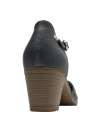 Zapato de cuero azul para mujer, estilo casual, con taco bloque y punta redonda para uso diario.