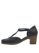 Calzado azul de cuero para mujer, diseño casual con taco bloque de 6 cm y forro de microfibra.