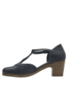 Calzado azul de cuero para mujer, diseño casual con taco bloque de 6 cm y forro de microfibra.