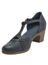 Zapato azul de cuero con taco bloque y punta redonda, ideal para mujer, estilo casual y cómodo.
