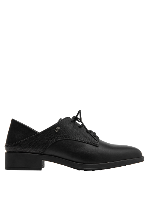 Zapato Oxford de cuero mujer negro | Taco bajo y punta redonda