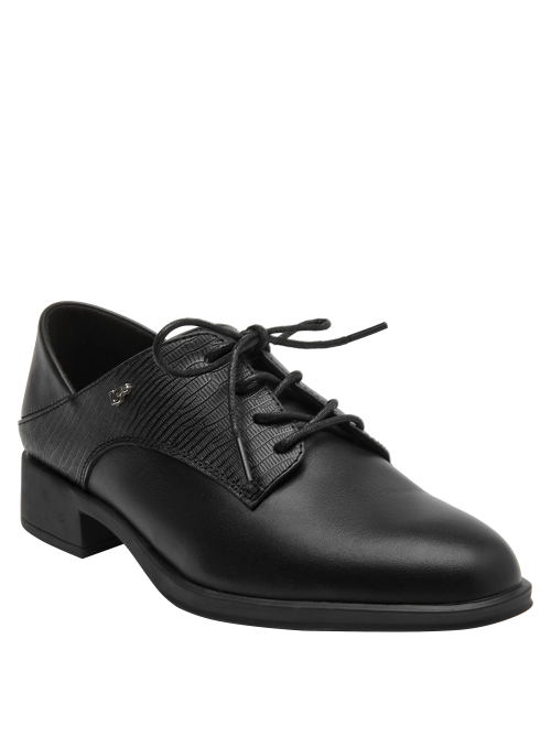 Zapato Oxford de cuero mujer negro | Taco bajo y punta redonda