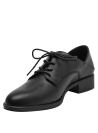 Zapato Oxford negro de cuero con punta redonda y taco bloque para mujer.