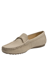 Calzado casual de cuero beige con taco plano de 1,5 cm para mujer.