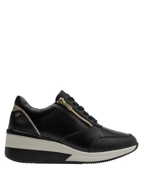 Zapatilla de Cuero Mujer con Cuña 5 cm - Negro