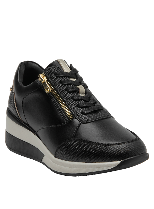 Zapatilla de Cuero Mujer con Cuña 5 cm - Negro