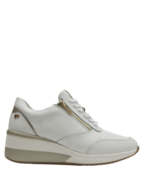 Zapatilla con cuña de cuero blanca mujer | 5 cm
