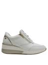 Zapatilla de cuero blanco para mujer, diseño estilizado con cuña, ideal para combinar con jeans o vestido.