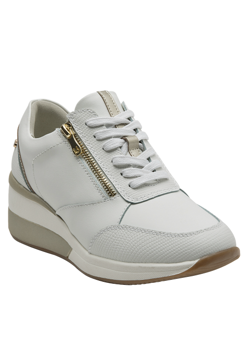 Zapatilla con cuña de cuero blanca mujer | 5 cm