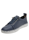 zapato de cuero azul para mujer, estilo casual con horma clásica y altura baja