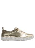 Zapatilla de cuero oro con estilo urbano y acabado limpio, perfecta para días frescos.