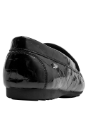 mocasines negros de cuero para mujer, con taco plano de 1.5 cm, cómodos para uso diario.