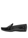 mocasín negro mujer cuero brillante con taco plano de 1.5 cm