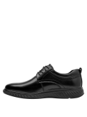 Calzado negro de cuero para hombre, perfecto para ocasiones formales. Diseño anatómico y taco plano.