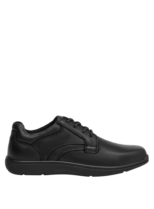 Zapatos de cuero negro para hombre, estilo casual, recomendados para uso diario y urbano.