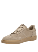 Calzado urbano beige de cuero para mujer, con taco plano de 2 cm, ideal para combinar con pantalones o vestidos.