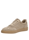 Calzado urbano beige de cuero para mujer, con taco plano de 2 cm, ideal para combinar con pantalones o vestidos.