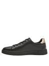 Zapatilla casual negra para mujer, detalles dorados, ideal para combinar con jeans.