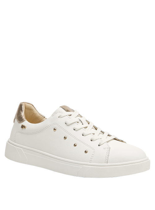 Zapatillas cómodas blancas de cuero para mujer, perfectas para combinar con jeans o vestidos.