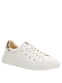 Zapatillas cómodas blancas de cuero para mujer, perfectas para combinar con jeans o vestidos.